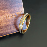 14K Gold Mother of Pearl Ring Mens Wedding Band Tungsten Rings with Pearl Inlay 4mm Yellow Gold Wedding Band Womens Ring Thin Tropical Ring