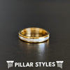 14K Gold Mother of Pearl Ring Mens Wedding Band Tungsten Rings with Pearl Inlay 4mm Yellow Gold Wedding Band Womens Ring Thin Tropical Ring