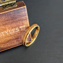 4mm Gold Whiskey Barrel Ring Mens Wedding Band Wooden Ring 14K Gold Wedding Bands Womens Ring Bourbon Barrel Wood Rings