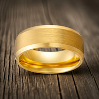 6mm Yellow Gold Ring Womens Wedding Band Titanium Ring Thin 14K Gold Ring with Beveled Edges 6mm/8mm Couples Rings