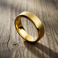 Thin 14K Gold Ring Womens Wedding Band Tungsten Ring with Beveled Edges 6mm Yellow Gold Rings for Women