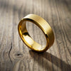 Thin 14K Gold Ring Womens Wedding Band Tungsten Ring with Beveled Edges 6mm Yellow Gold Rings for Women
