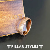 18K Rose Gold Ring Mens Wedding Band Hammered Ring 6mm Rose Gold Wedding Band Tungsten Rings