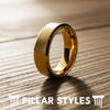 Thin 14K Gold Ring Womens Wedding Band Tungsten Ring with Beveled Edges 6mm Yellow Gold Rings for Women