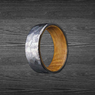 8mm Silver Whiskey Barrel Ring Mens Wedding Band Wood Ring Titanium Wedding Band Hammered Rings for Men