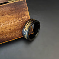 8mm Black Hammered Ring Meteorite Wedding Band Mens Ring 18K Rose Gold Ring with Meteorite Inlay