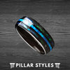 Black Opal Ring Mens Wedding Band Tungsten Abalone Ring 8mm Unique Green Opal Wedding Rings with Abalone Shell Inlay