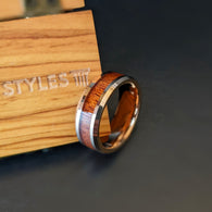 Koa Wood Wedding Band Rose Gold Ring Mens Wedding Band Tungsten Ring 8mm Tropical Wooden Rings for Him
