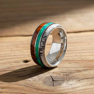 Silver Wood and Tungsten Rings for Men Opal Wedding Band Deer Antler Ring with Wooden Inlay 8mm Rustic Mens Wedding Band Tungsten Ring