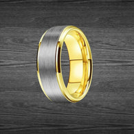 14K Gold Ring Mens Wedding Band Tungsten Ring with Step Edges 8mm Gold and Silver Ring