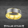 14K Gold Ring Mens Wedding Band Tungsten Ring with Step Edges 8mm Gold and Silver Ring