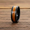 Hammered Whiskey Barrel Ring Black Rose Gold Wedding Band Tungsten Rings for Men with Bourbon Wood Inlay 8mm Unique Wooden Engagement Rings
