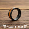 Hammered Whiskey Barrel Ring Black Rose Gold Wedding Band Tungsten Rings for Men with Bourbon Wood Inlay 8mm Unique Wooden Engagement Rings