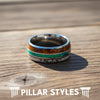 Silver Wood and Tungsten Rings for Men Opal Wedding Band Deer Antler Ring with Wooden Inlay 8mm Rustic Mens Wedding Band Tungsten Ring