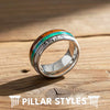 Silver Wood and Tungsten Rings for Men Opal Wedding Band Deer Antler Ring with Wooden Inlay 8mm Rustic Mens Wedding Band Tungsten Ring
