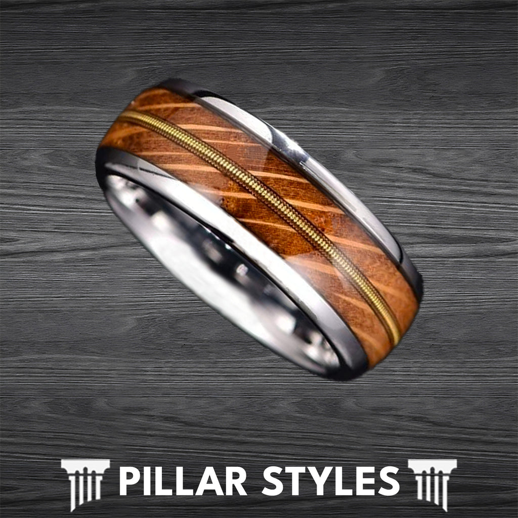 Silver Bourbon Barrel Ring Mens Wedding Band Guitar String Ring 8mm Un ...
