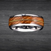Silver Bourbon Barrel Ring Mens Wedding Band Guitar String Ring 8mm Unique Whiskey Barrel Wood Rings for Men Tungsten Ring