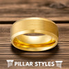 14K Gold Ring Titanium Wedding Band Mens Ring 8mm Yellow Gold Wedding Band Titanium Ring with Beveled Edges