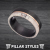 Black Ring Antler Wedding Band Mens Ring 8mm Unique Stag Nature Ring Mens Wedding Band Tungsten Ring with Rose Gold Inlay