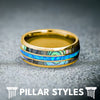Blue Opal Yellow Gold Wedding Band Abalone Ring 8mm 14K Gold Ring Mens Wedding Band Tungsten Ring with Opal Inlay