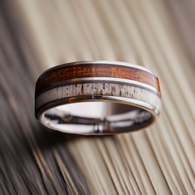 Deer Antler and Whiskey Barrel Ring Silver Tungsten Wedding Band
