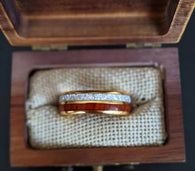 Koa Wood Ring Yellow Gold Wedding Band Meteorite Ring 14K Gold Ring Mens Wedding Band Tungsten Rings with Wooden Inlay