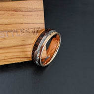 Meteorite Ring Rose Gold Wedding Band Koa Wood Ring Mens Wedding Band 18K Rose Gold Rings with Arrow Inlay