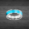 6mm Turquoise Ring Mens Wedding Band Tungsten Ring Thin Turquoise Wedding Ring with Beveled Edges