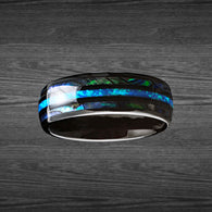 Black Opal Ring Mens Wedding Band Tungsten Abalone Ring 8mm Unique Green Opal Wedding Rings with Abalone Shell Inlay