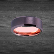 Gunmetal Ring Mens Wedding Band Tungsten 18K Rose Gold Wedding Band Mens Ring with Beveled Edges