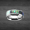 8mm Silver Abalone Ring Mens Wedding Band Tungsten Ring - Tropical Abalone Shell Ring Nature Wedding Band Mens Ring with Beveled Edges