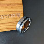 Hammered Meteorite Ring Mens Wedding Band Silver Ring Meteorite Wedding Band Tungsten Rings for Men