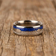 Silver Lapis Lazuli Mens Wedding Band Meteorite Ring with Arrow Inlay 8mm Tungsten Lapis Ring