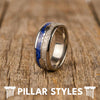 Silver Lapis Lazuli Mens Wedding Band Meteorite Ring with Arrow Inlay 8mm Tungsten Lapis Ring