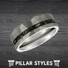 Silver Meteorite Ring Mens Wedding Band Hammered Ring 8mm Tungsten Ring Hammered Wedding Band Mens Ring with Meteorite Inlay