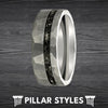Silver Meteorite Ring Mens Wedding Band Hammered Ring 8mm Tungsten Ring Hammered Wedding Band Mens Ring with Meteorite Inlay