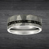 Silver Meteorite Ring Mens Wedding Band Hammered Ring 8mm Tungsten Ring Hammered Wedding Band Mens Ring with Meteorite Inlay