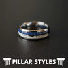 Blue Lapis Lazuli Ring Meteorite Wedding Band Tungsten Ring 8mm Lapis Lazuli Mens Wedding Band Meteorite Ring with Silver Arrow Inlay