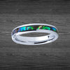 Thin Abalone Ring Tungsten Wedding Band Silver Ring Unique 4mm Abalone Shell Rings for Women