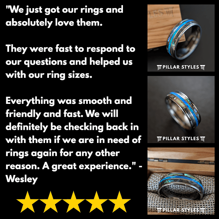 Silver Hammered Ring Mens Wedding Band Tungsten Ring 8mm Blue Wooden R–  Pillar Styles