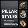 18K Rose Gold Ring Mens Wedding Band with Koa Wood and Opal Ring - Pillar Styles