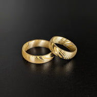 14K Gold Ring Damascus Steel Ring Mens Wedding Band - 6mm Damascus Ring Gold Wedding Band - Pillar Styles