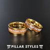 14K Gold Ring Mens Wedding Band Tungsten Ring - Whiskey Barrel Ring Bourbon Wood Rings for Men