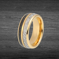 18K Gold Ring Mens Meteorite Ring with Carbon Fiber Inlay - Unique Mens Wedding Band