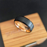 18K Rose Gold Ring Mens Wedding Band Black Tungsten Ring - 8mm Rose Gold Wedding Band for Men
