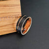 18K Rose Gold Ring Mens Wedding Band Hammered Ring - Faceted Black Ring with Rose Gold Inlay