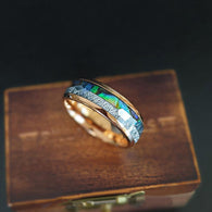 18K Rose Gold Ring Meteorite Ring Mens Wedding Band Abalone Ring - 8mm Tungsten Rings for Men