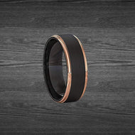 18K Rose Gold Ring Tungsten Wedding Band Black Ring with Step Edges 8mm Unique Mens Ring Durable Wedding Bands