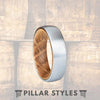 6mm Whiskey Barrel Ring - Silver Tungsten Wedding Band Mens Wood Ring - Pillar Styles