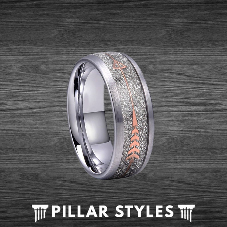 Tungsten Meteorite Ring with Rose Gold Arrow Ring